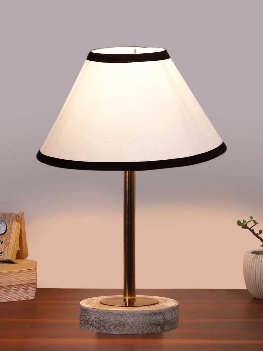 Ambika Home Luxury Premium Devansh Multicolor cotton table lamp with White Brushed Wood Base & Steel Pipe (10X16.25 inches)-33 Lamp with Multicolor Shade for Living Room, Bedroom & Hallway - Image 2