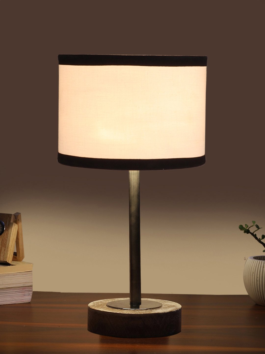 Ambika Home Luxury Premium Devansh Multicolor cotton table lamp with White Brushed Wood Base & Golden finish Metal (7X17 inches)-8 Lamp with Multicolor Shade for Living Room, Bedroom & Hallway - Image 4