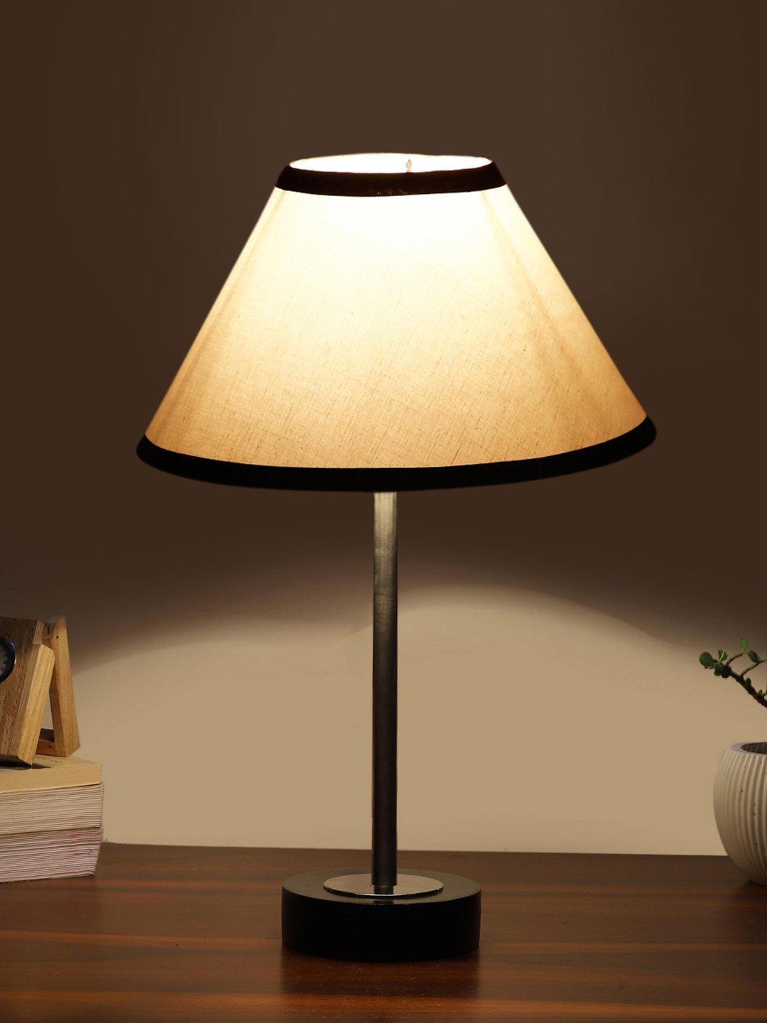 Ambika Home Luxury Premium Devansh Multicolor cotton table lamp with Black wood base & Steel Pipe (10X16.25 inches)-33 Lamp with Multicolor Shade for Living Room, Bedroom & Hallway - Image 3