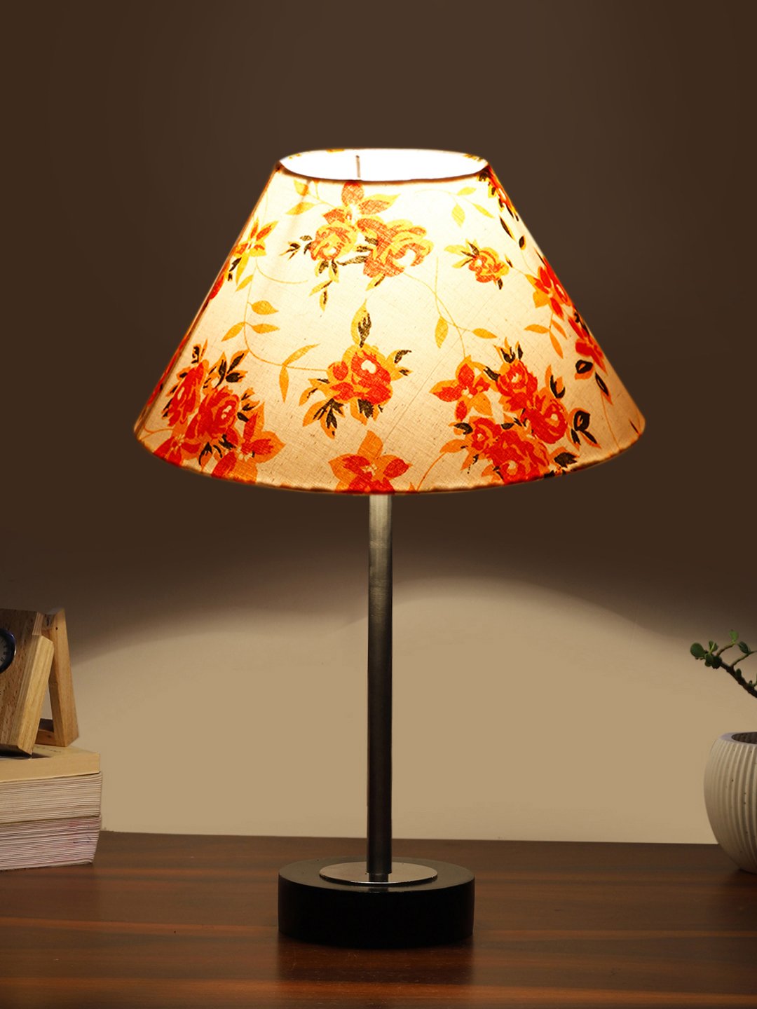 Ambika Home Luxury Premium Devansh Multicolor cotton table lamp with Black wood base & Steel Pipe (10X16.25 inches)-39 Lamp with Multi Shade for Living Room, Bedroom & Hallway - Image 3