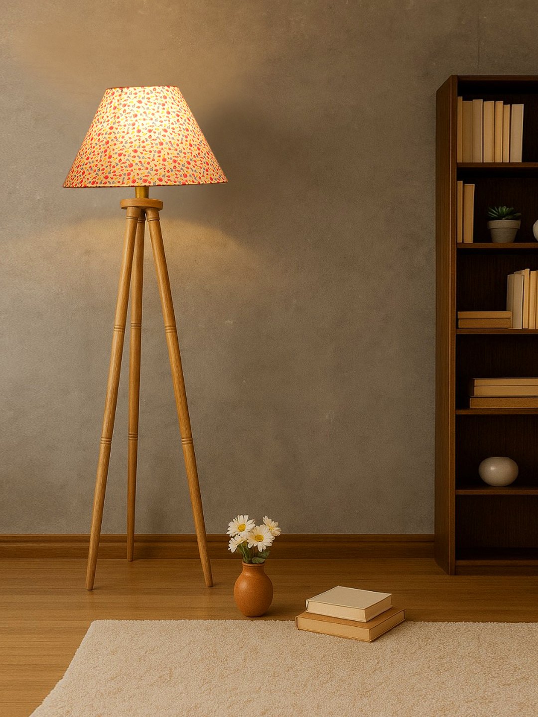 Ambika Home Designer Multi Wooden Natural Tripod Floor Light for Living Space & Hotels | E27 Holder Included Bulb - Image 3