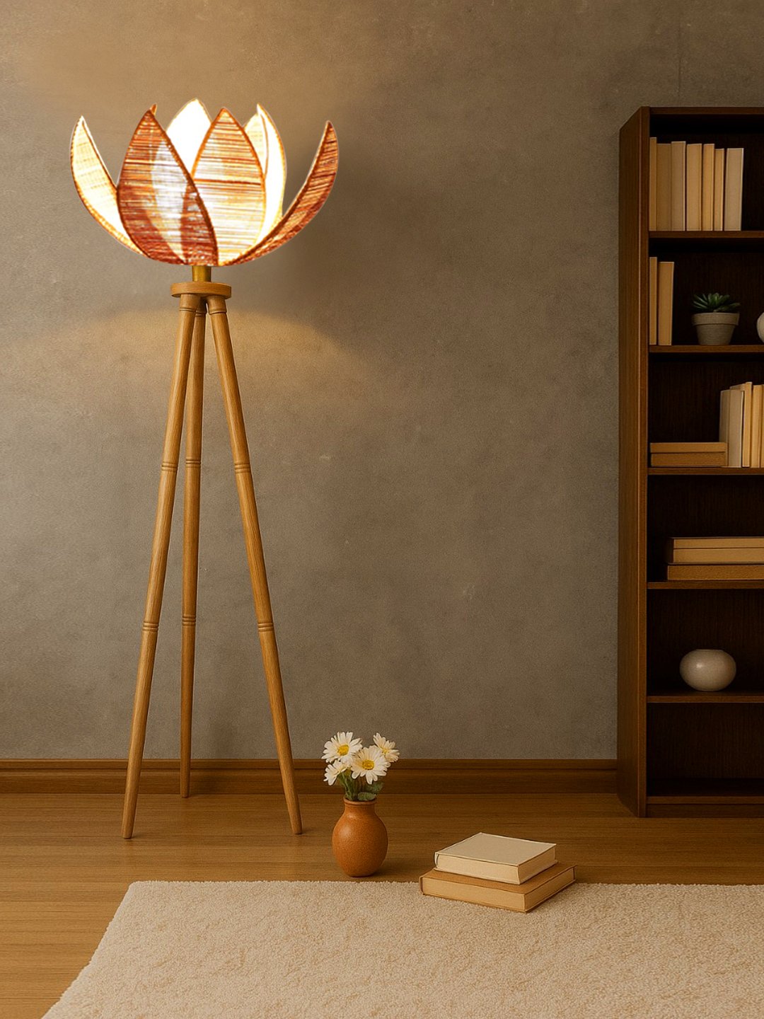 Ambika Home Designer Beige Bamboo Wooden Natural Tripod Floor Light for Living Space & Hotels | E27 Holder Included Bulb - Image 3