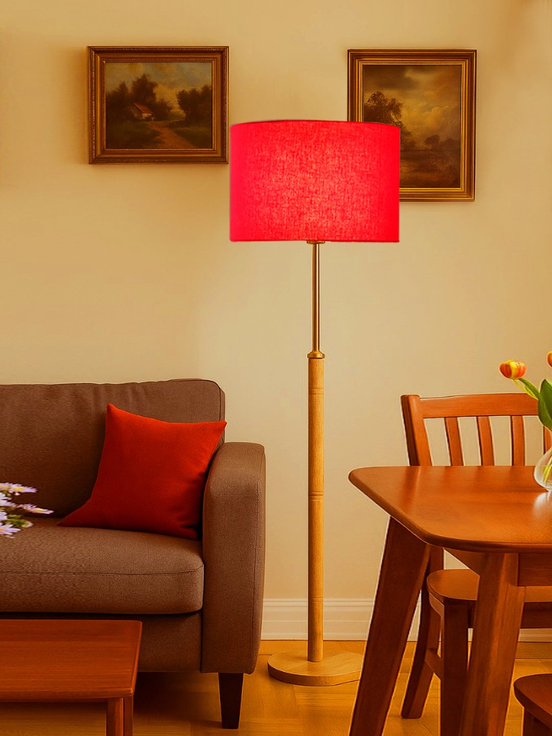 Ambika Home Red Shade Premium Floor Lamp for Living Room, Bedroom & Hallway | Decorative Standing Light | E27 Holder Included Bulb - Image 3