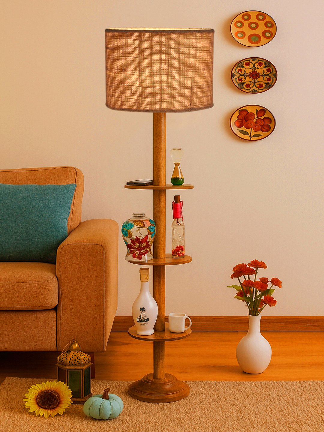 Ambika Home Beige Shade Premium Floor Lamp for Living Room, Bedroom & Hallway | Decorative Standing Light | E27 Holder Included Bulb - Image 3