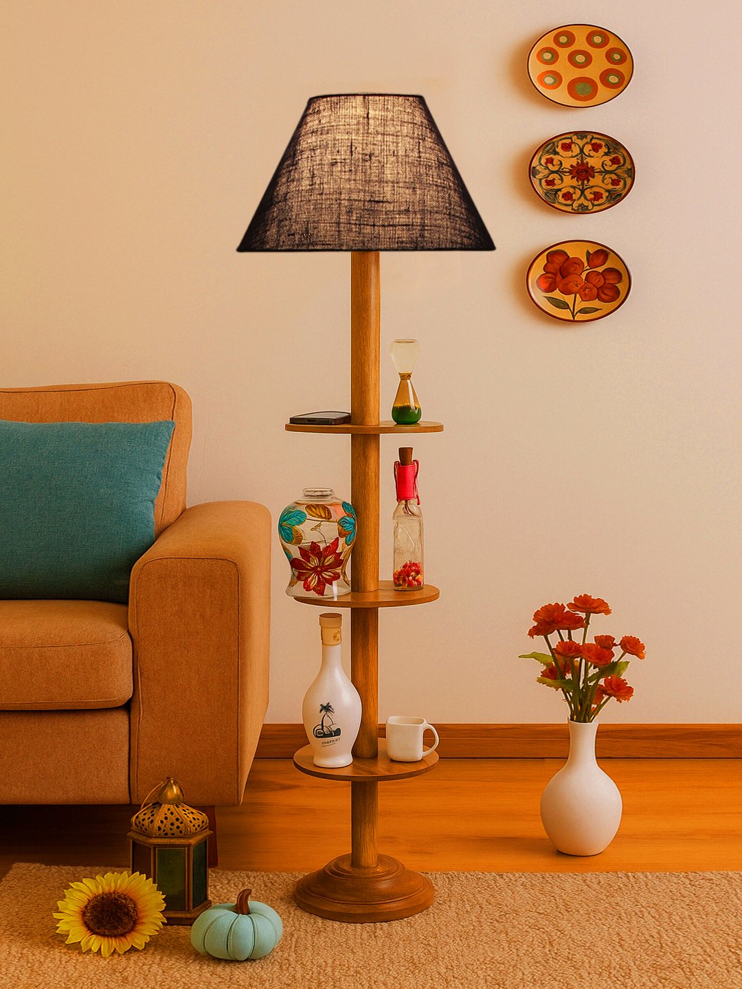 Ambika Home Blue Shade Premium Floor Lamp for Living Room, Bedroom & Hallway | Decorative Standing Light | E27 Holder Included Bulb - Image 3