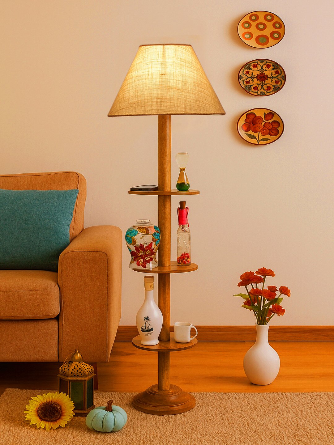 Ambika Home Maroon Shade Premium Floor Lamp for Living Room, Bedroom & Hallway | Decorative Standing Light | E27 Holder Included Bulb - Image 3