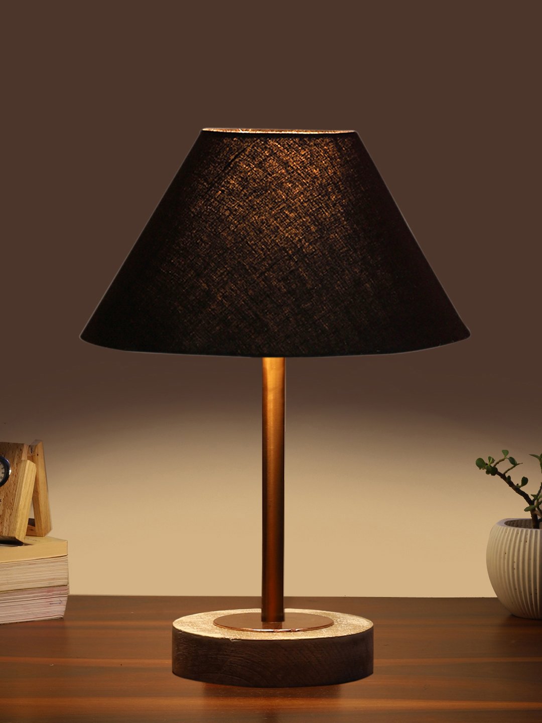 Ambika Home Luxury Premium Devansh Black cotton table lamp with White Brushed Wood Base & Copper finish Metal (10X16.25 inches)-28 Lamp with Black Shade for Living Room, Bedroom & Hallway - Image 3