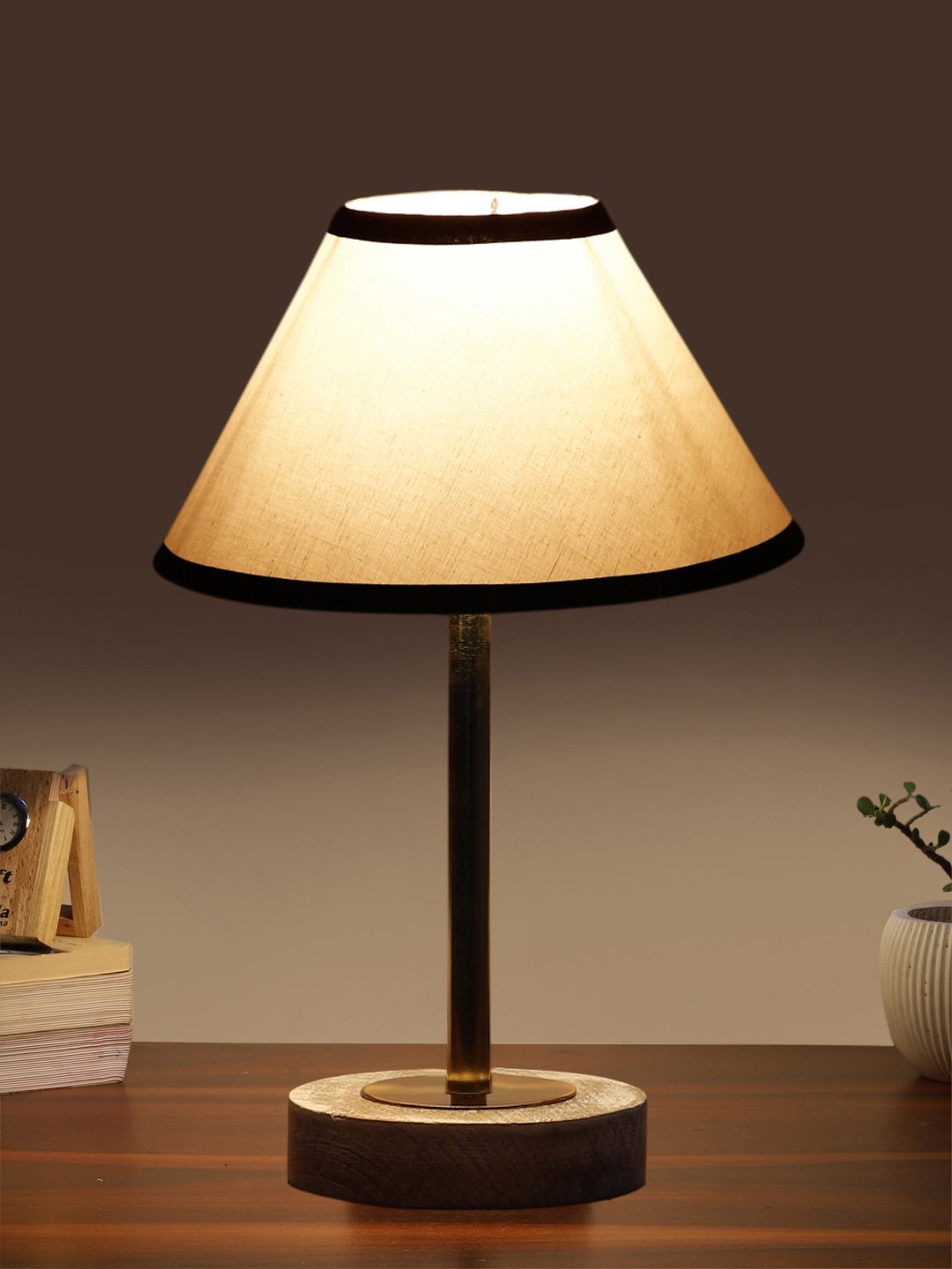 Ambika Home Luxury Premium Devansh Multicolor cotton table lamp with White Brushed Wood Base & Steel Pipe (10X16.25 inches)-33 Lamp with Multicolor Shade for Living Room, Bedroom & Hallway - Image 3