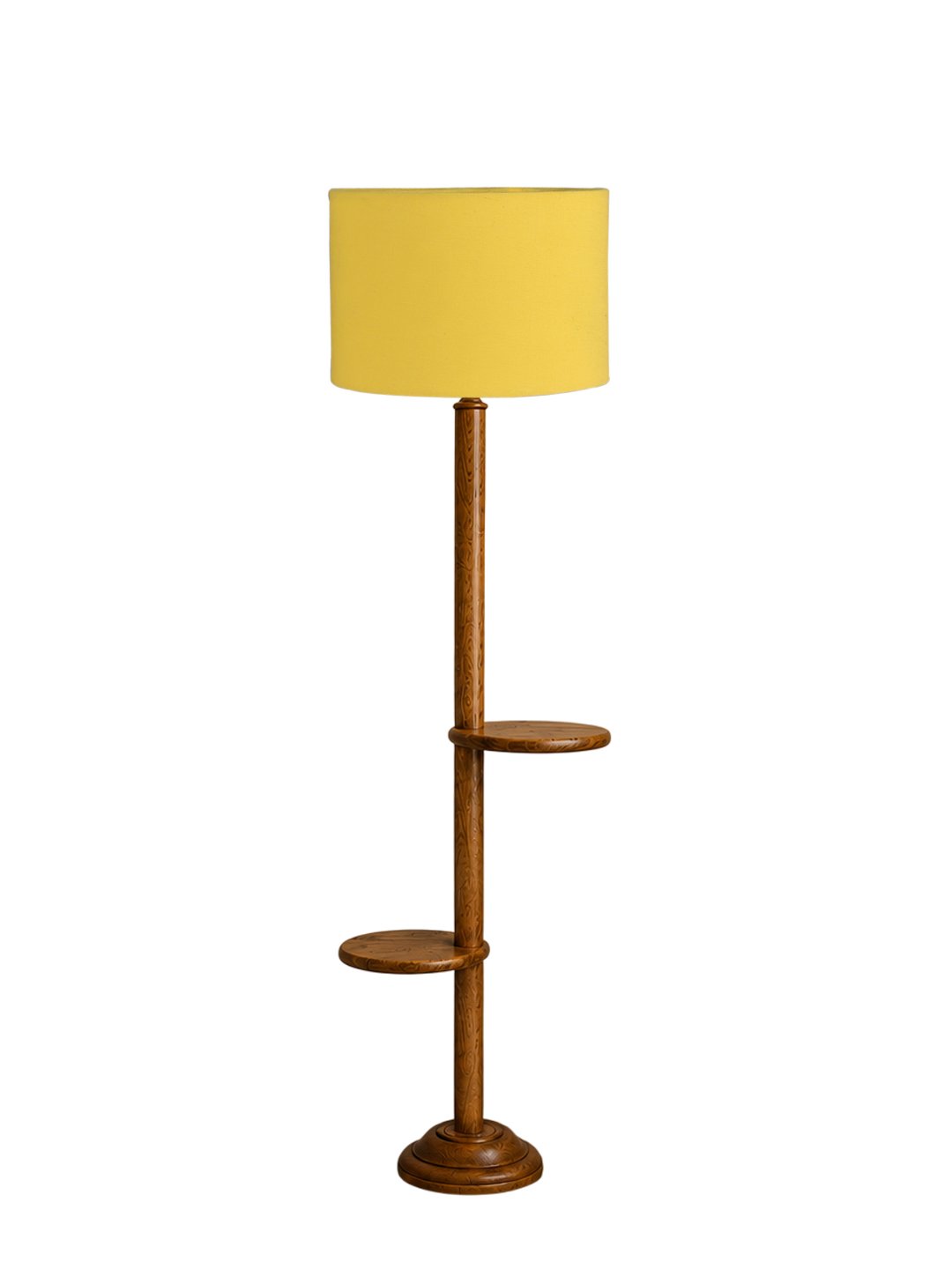 Ambika Home Yellow cotton Drum shade with Double Shelf floor Lamp Modern Floor Lamp | Yellow Cotton Shade, Wood Base | Luxury Living Room, Bedroom & Home Decor Lighting - Image 4