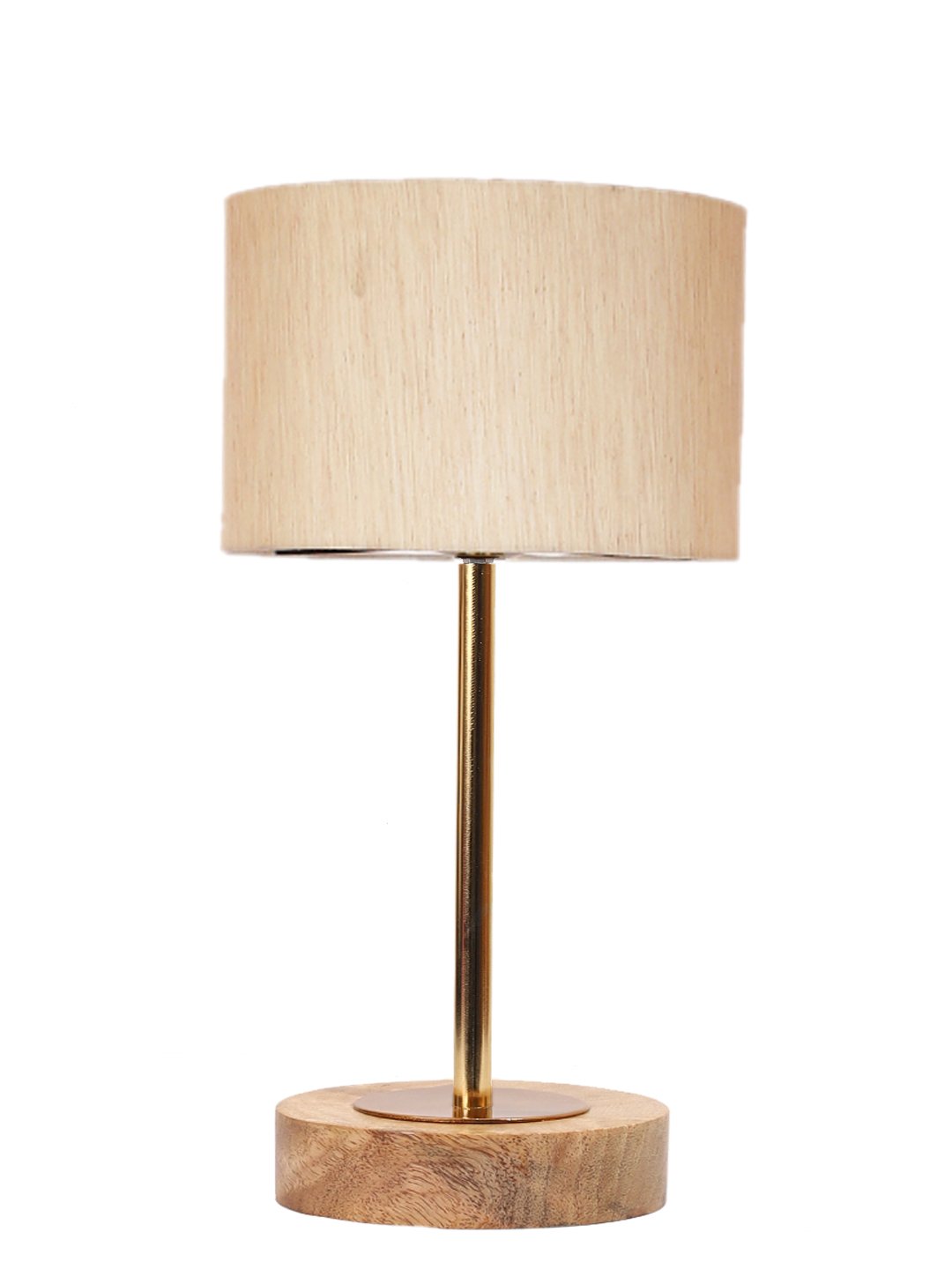 Ambika Home Luxury Premium Devansh off white cotton table lamp with Natural Wood Base & Golden Pipe (7X17 inches)-2 Lamp with off-white Shade for Living Room, Bedroom & Hallway - Image 4