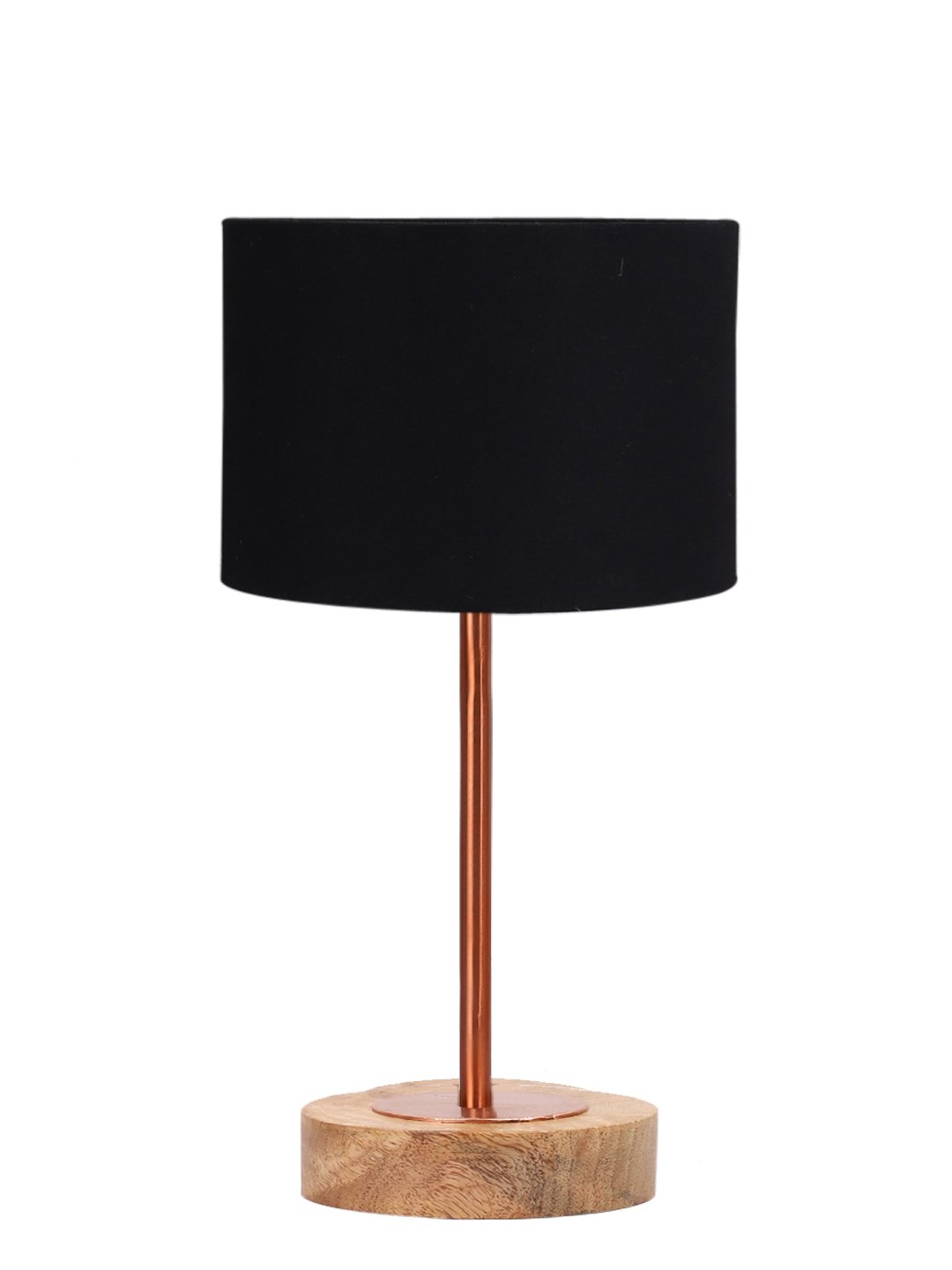 Ambika Home Luxury Premium Devansh Black cotton table lamp with Natural Wood Base & Copper Pipe (7X17 inches)-3 Lamp with Black Shade for Living Room, Bedroom & Hallway - Image 4