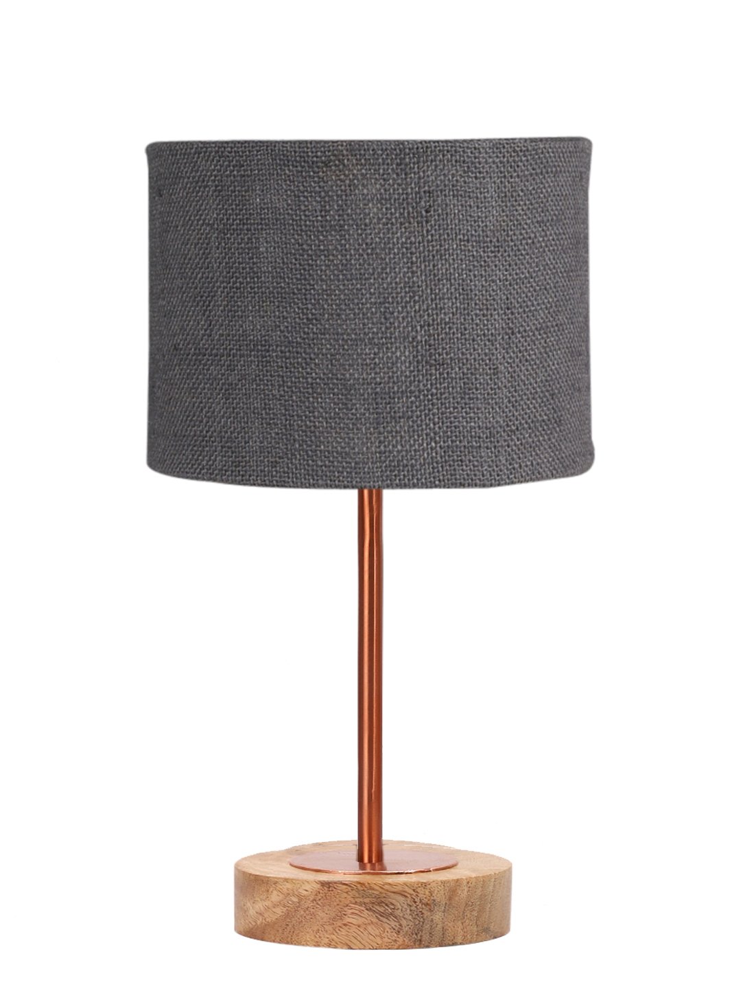 Ambika Home Luxury Premium Devansh Grey Jute table lamp with Natural Wood Base & Copper Pipe (7X17 inches)-17 Lamp with Grey Shade for Living Room, Bedroom & Hallway - Image 4