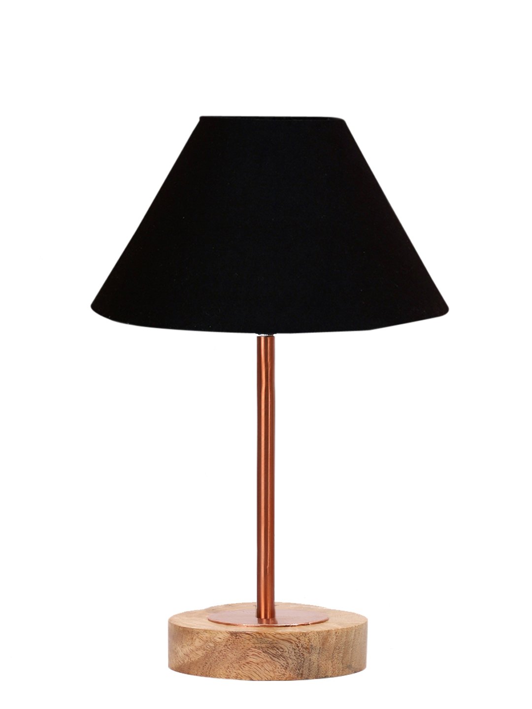 Ambika Home Luxury Premium Devansh Black cotton table lamp with Natural Wood Base & Copper Pipe (10X16.25 inches)-28 Lamp with Black Shade for Living Room, Bedroom & Hallway - Image 4