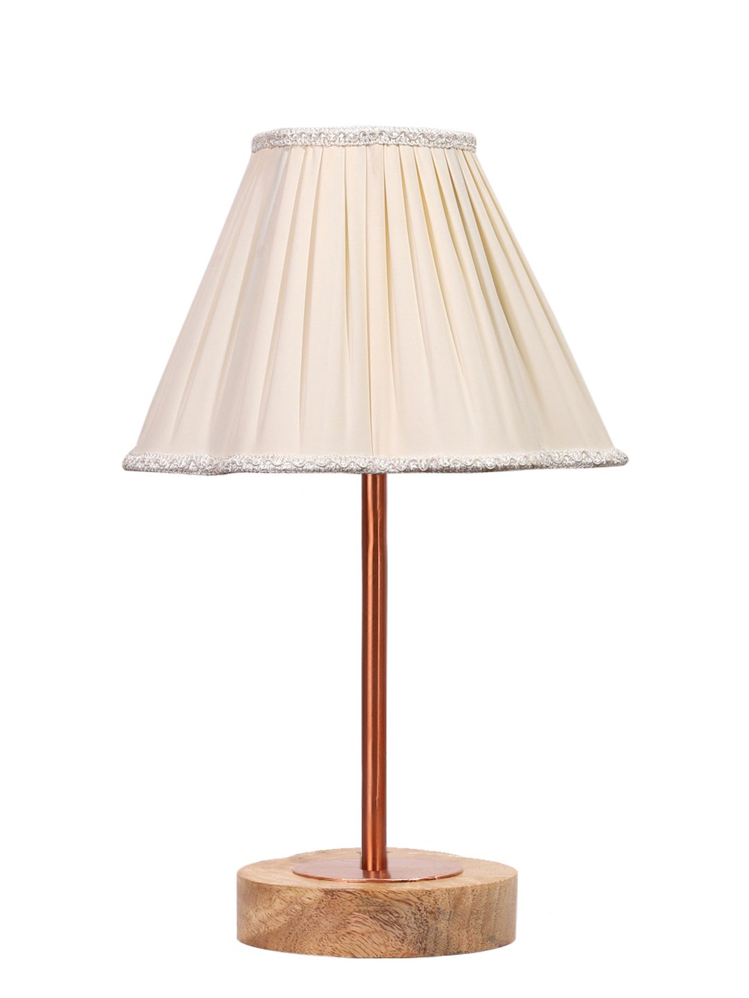 Ambika Home Luxury Premium Devansh Off-white cotton Vintage lamp with Natural Wood Base & Copper Pipe (12x8x19.25) Lamp with Off-white Shade for Living Room, Bedroom & Hallway - Image 4