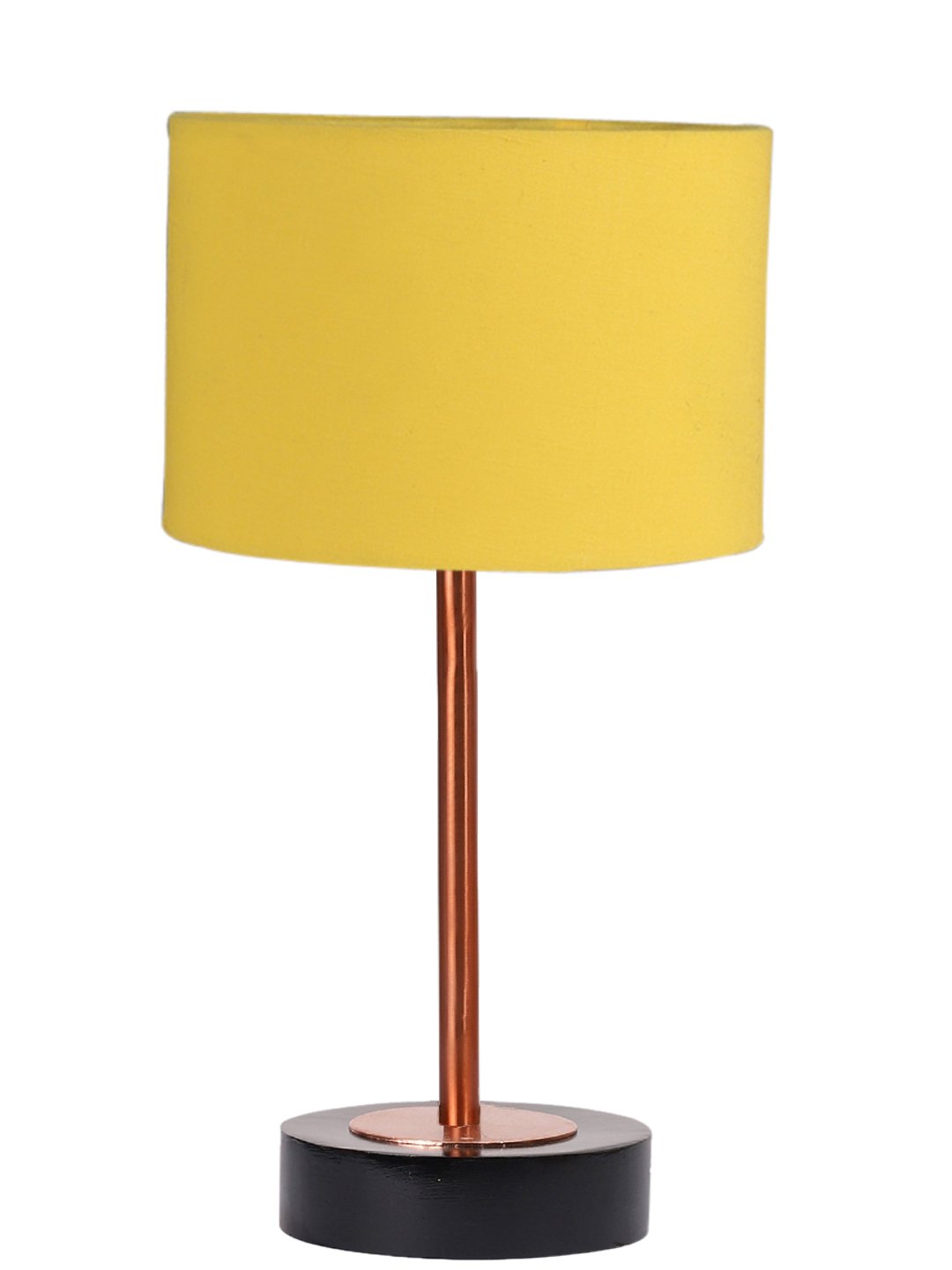Ambika Home Luxury Premium Devansh Yellow cotton table lamp with Black wood base & Copper finish Metal (7X17 inches)-6 Lamp with Yellow Shade for Living Room, Bedroom & Hallway - Image 4