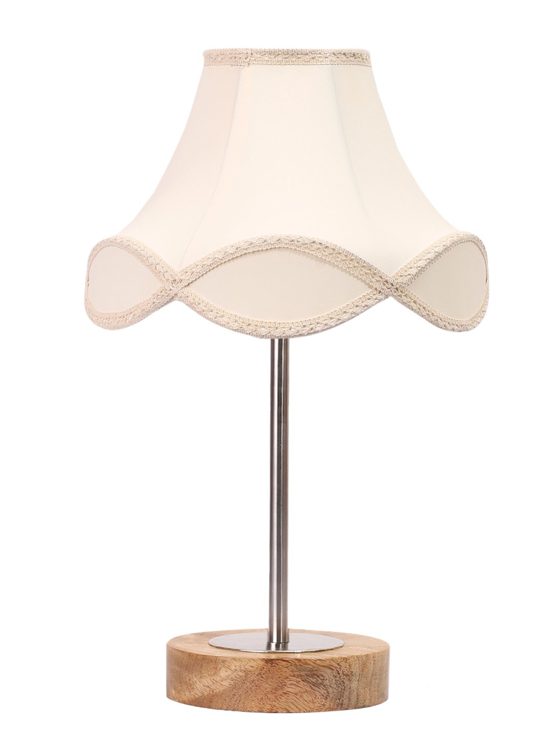 Ambika Home Luxury Premium Devansh Off-white cotton Vintage lamp with Natural Wood Base & Steel Pipe (12x19.25) Lamp with off-white Shade for Living Room, Bedroom & Hallway - Image 4