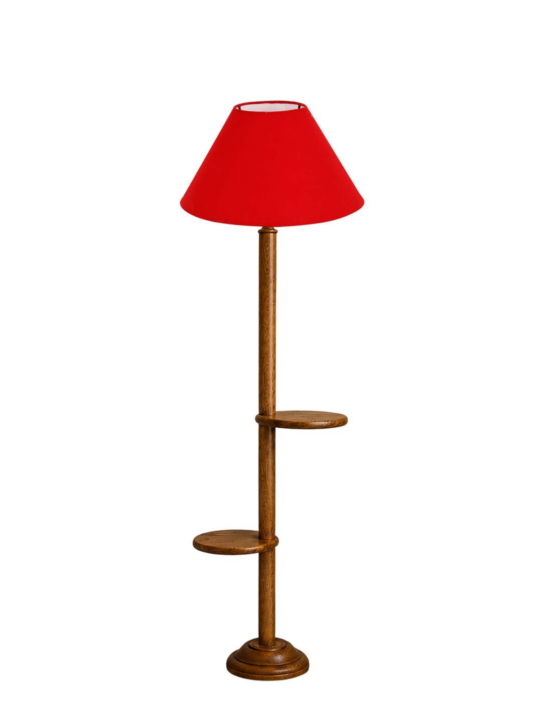 Ambika Home Red cotton Conical shade with Double Shelf floor Lamp Modern Floor Lamp | Red Cotton Shade, Wood Base | Luxury Living Room, Bedroom & Home Decor Lighting - Image 4