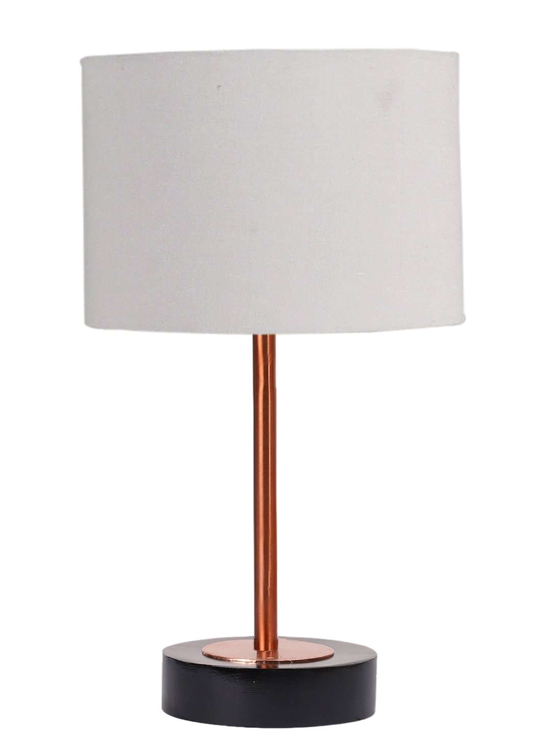 Ambika Home Luxury Premium Devansh Grey cotton table lamp with Black wood base & Copper finish Metal (7X17 inches)-7 Lamp with Grey Shade for Living Room, Bedroom & Hallway - Image 4