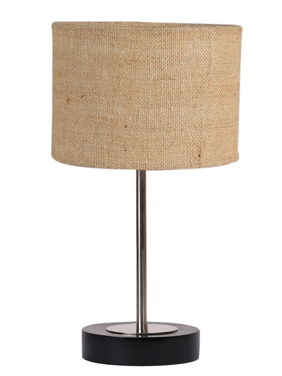 Ambika Home Luxury Premium Devansh Beige Jute table lamp with Black wood base & Steel Pipe (7X17 inches)-9 Lamp with Beige Shade for Living Room, Bedroom & Hallway - Image 4