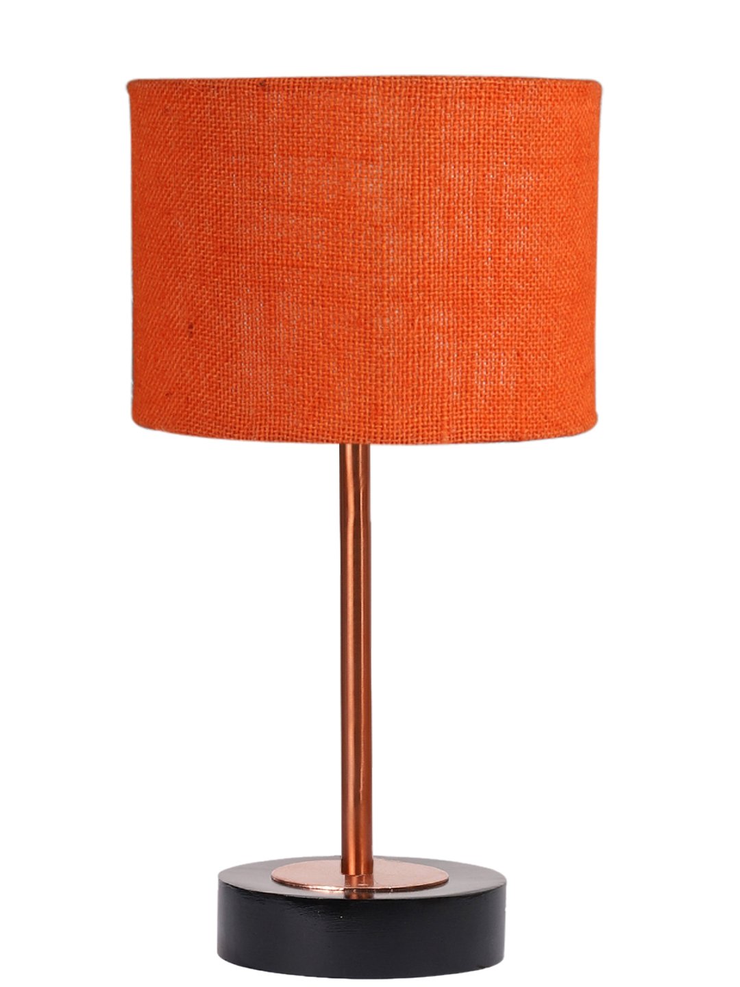 Ambika Home Luxury Premium Devansh Orange Jute table lamp with Black wood base & Copper finish Metal (7X17 inches)-17 Lamp with Orange Shade for Living Room, Bedroom & Hallway - Image 4