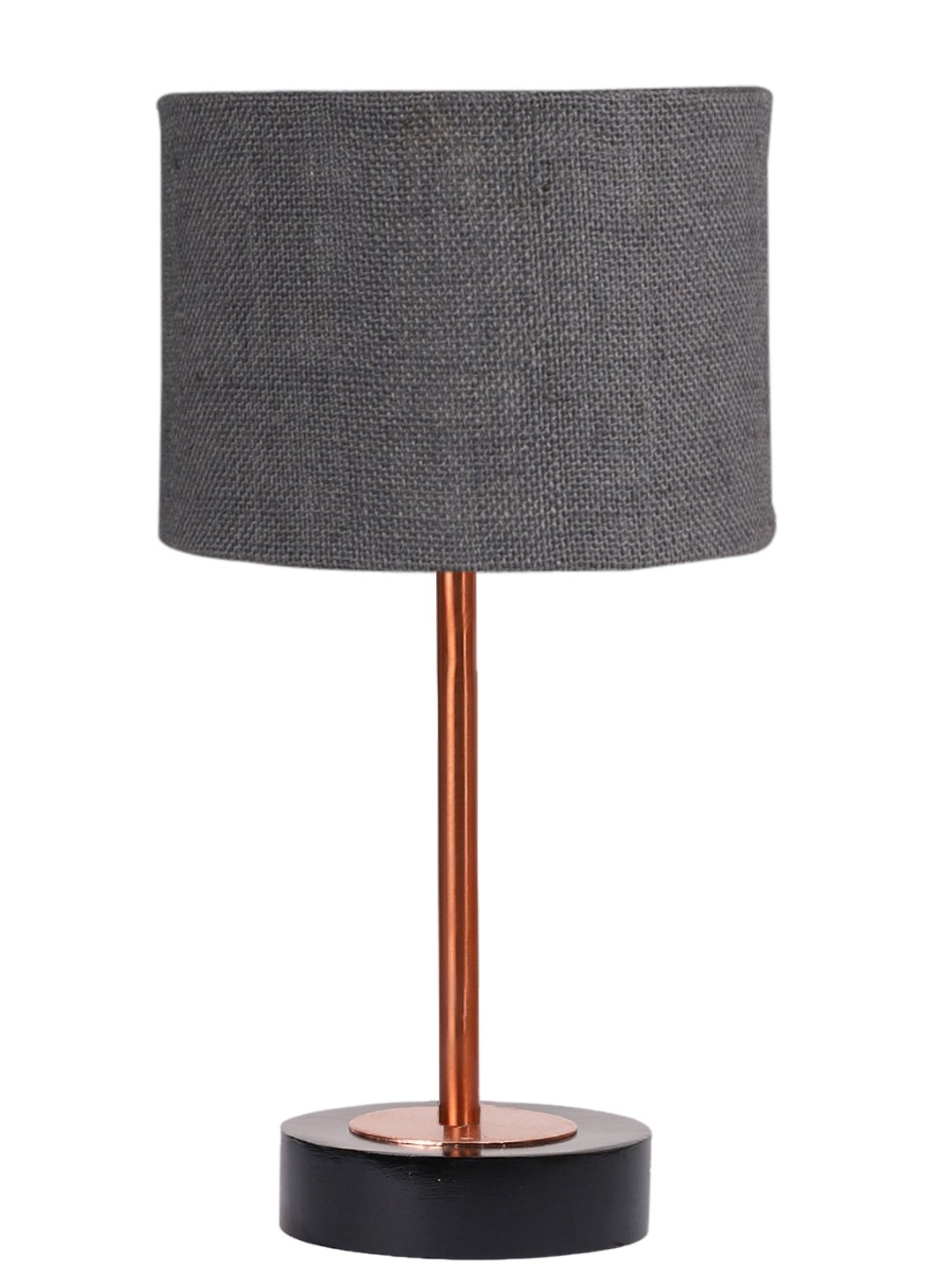Ambika Home Luxury Premium Devansh Grey Jute table lamp with Black wood base & Copper finish Metal (7X17 inches)-17 Lamp with Grey Shade for Living Room, Bedroom & Hallway - Image 4