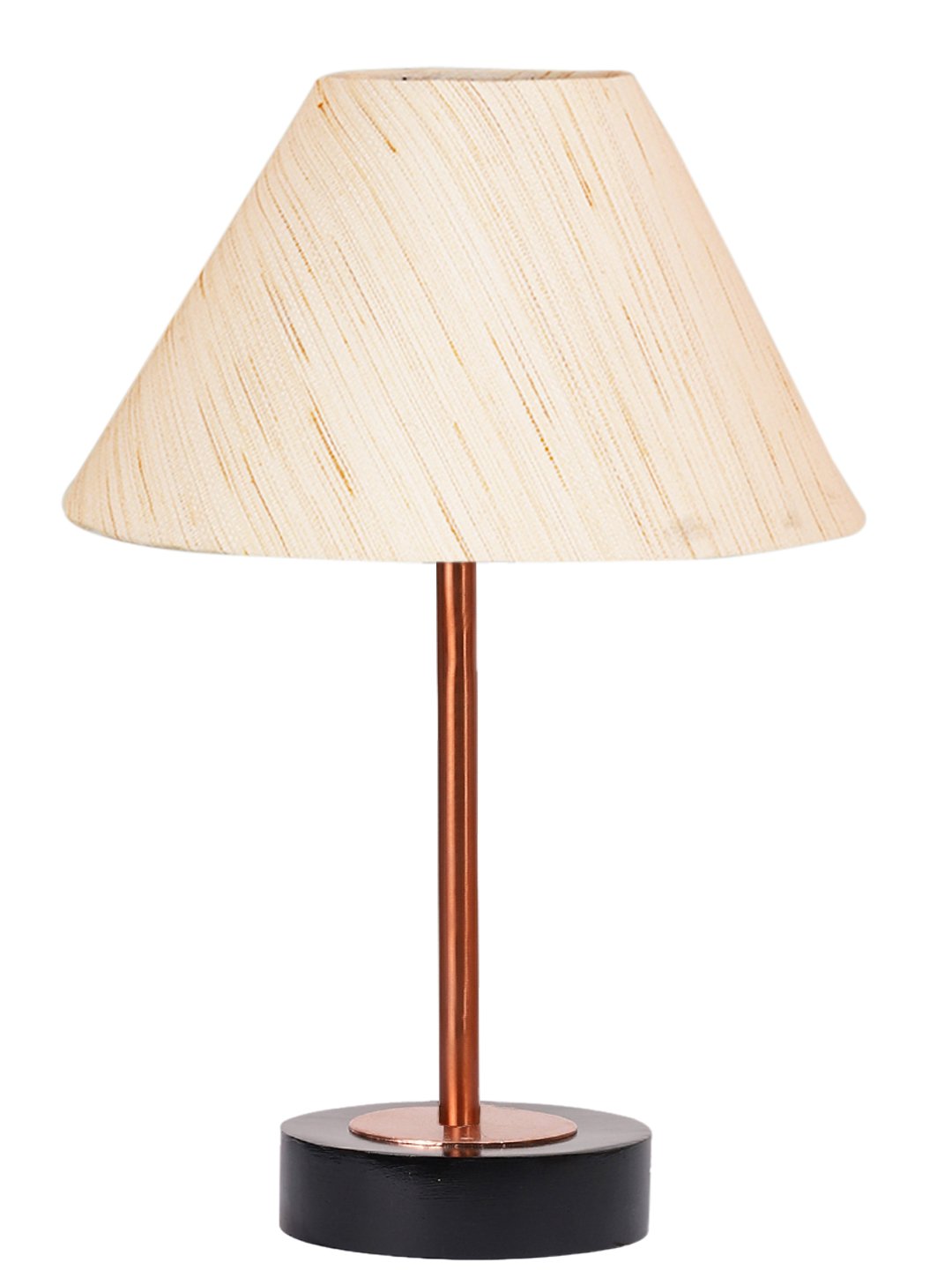 Ambika Home Luxury Premium Devansh off white cotton table lamp with Black wood base & Copper finish Metal (10X16.25 inches)-27 Lamp with off-white Shade for Living Room, Bedroom & Hallway - Image 4