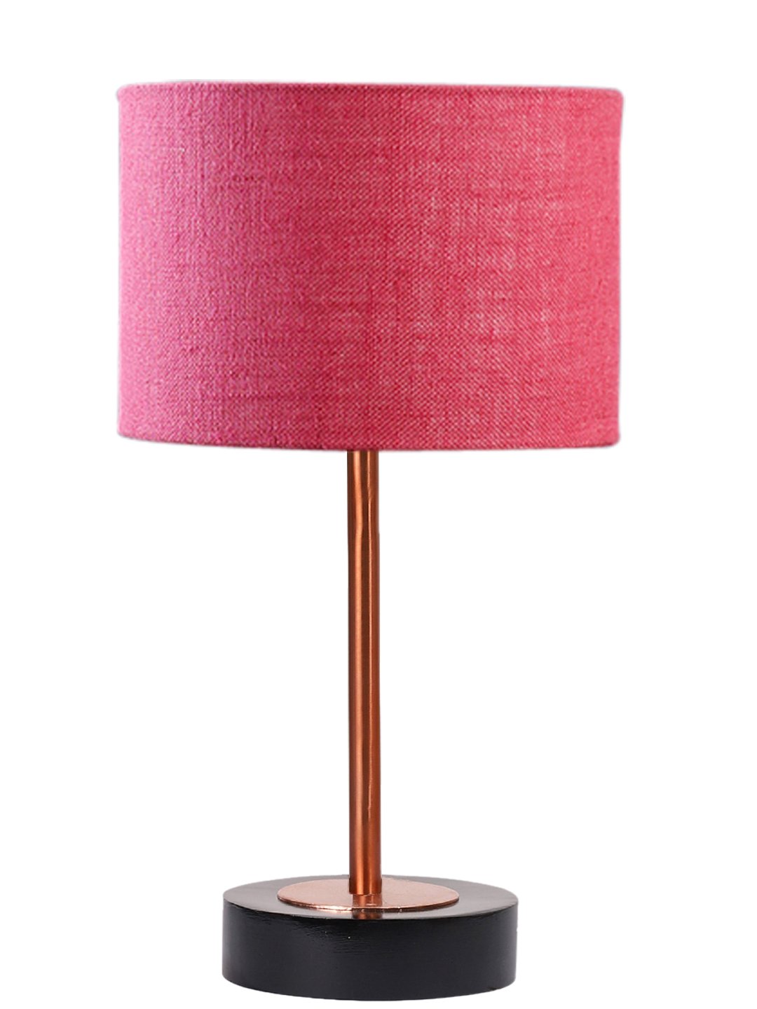 Ambika Home Luxury Premium Devansh Pink Jute table lamp with Black wood base & Copper finish Metal (7X17 inches)-11 Lamp with Pink Shade for Living Room, Bedroom & Hallway - Image 4