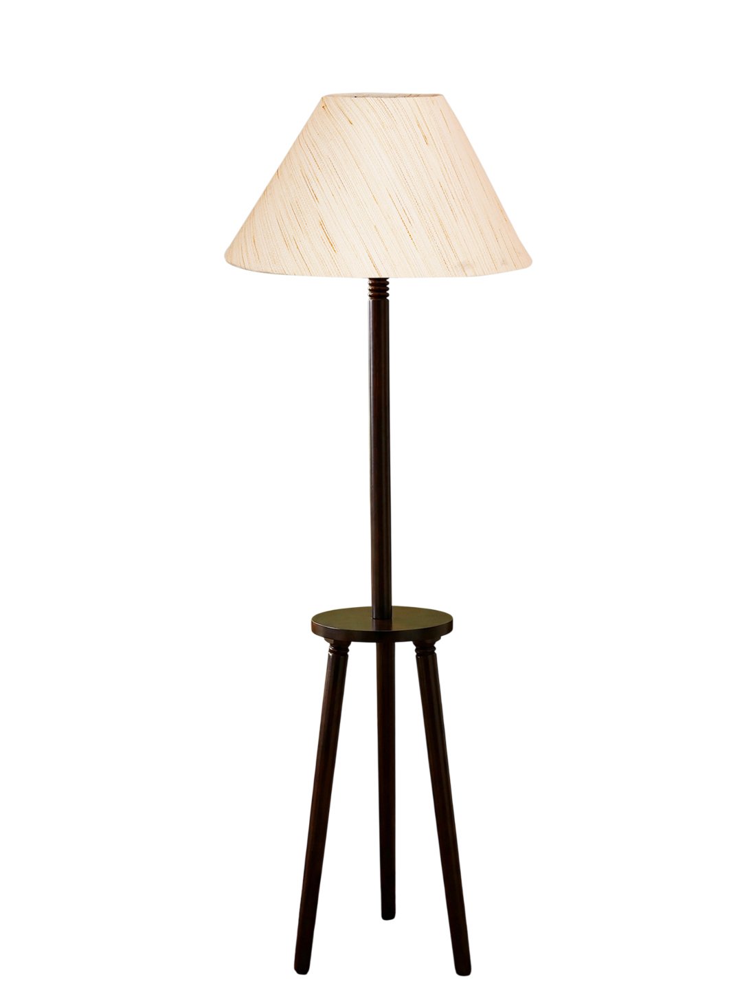 Premium Off-white Cotton Shade Floor Lamp with Wooden Shelf Stand for Living Room, Bedroom & Reading Corner | Modern Decorative Standing Lamp | Solid Wood Base | Elegant Home Lighting