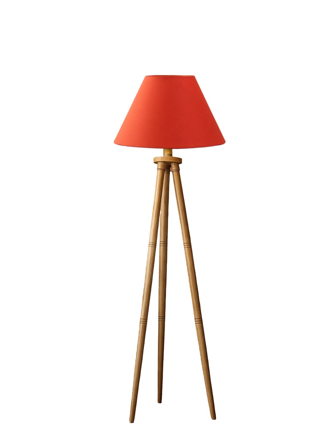 Orange Cotton Conical Shade Wooden Tripod Floor Lamp for Living Room, Bedroom & Hotel Decor | Modern Standing Lamp with Natural Wood Base, E27 Holder, Ambient Lighting & Premium Home Decor - Image 8