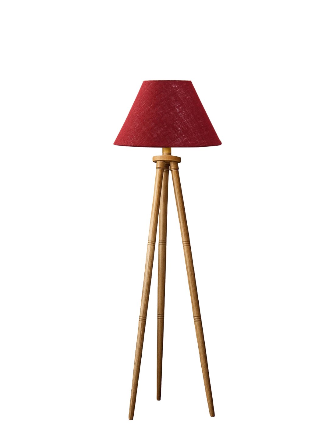 Maroon Jute Conical Shade Wooden Tripod Floor Lamp for Living Room, Bedroom & Hotel Decor | Modern Standing Lamp with Natural Wood Base, E27 Holder, Ambient Lighting & Premium Home Decor - Image 8