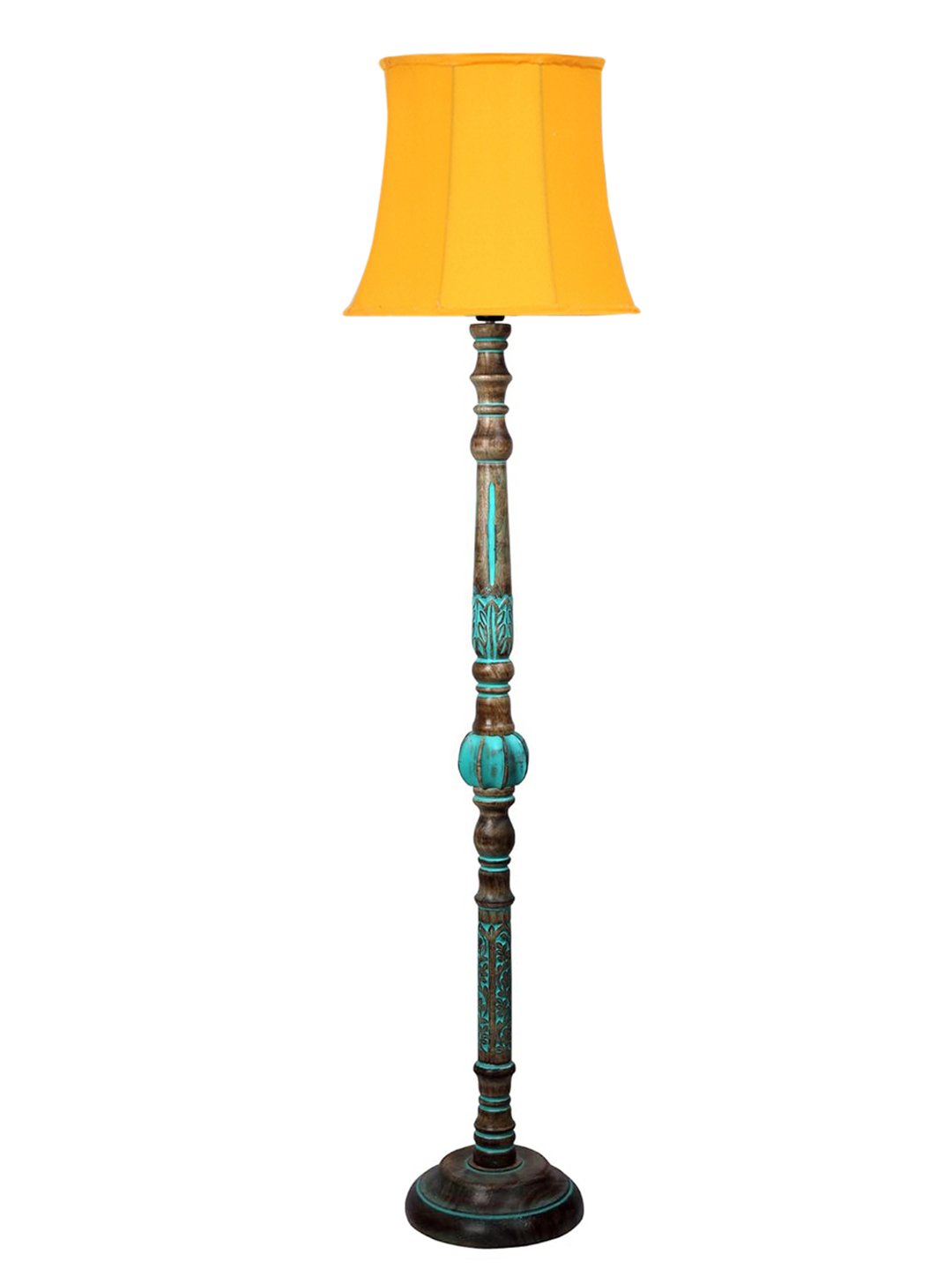 Ambika Home YELLOW Shade Wooden Floor Lamp for Living Room, Bedroom & Hallway | Modern Wood Standing Lamp | B22 Holder | Hotel & Guest Room Decor - Image 4
