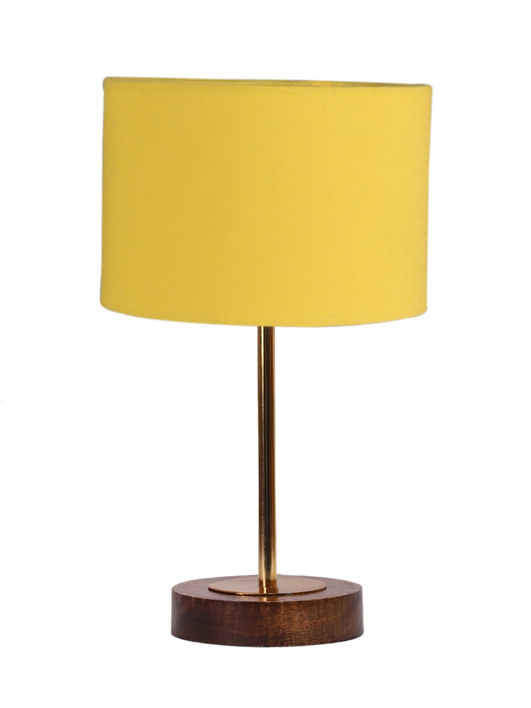 Ambika Home Luxury Premium Devansh Yellow cotton table lamp with Brown wood Base & Golden finish Metal (7X17 inches)-6 Lamp with Yellow Shade for Living Room, Bedroom & Hallway - Image 4
