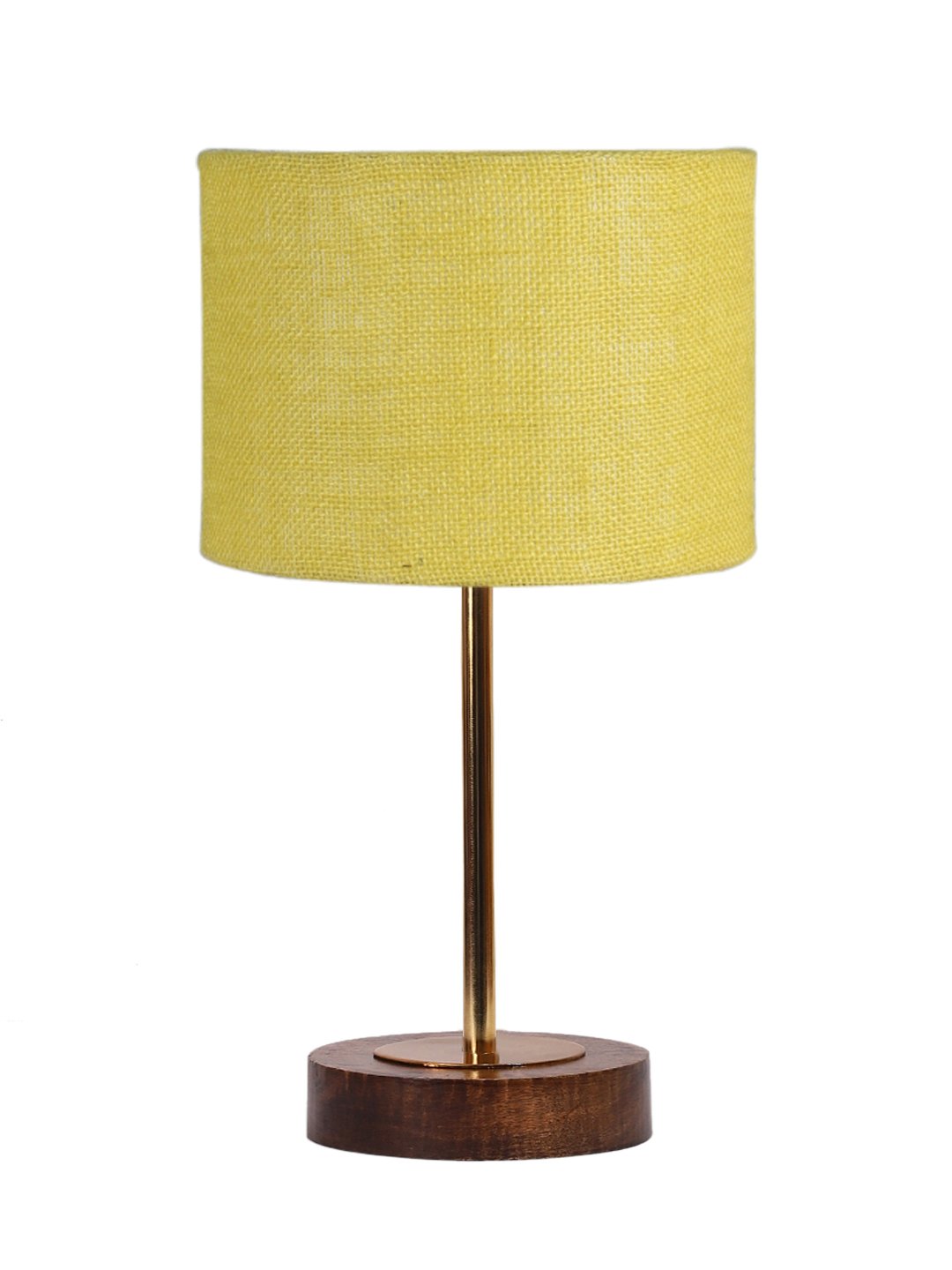 Ambika Home Luxury Premium Devansh Yellow Jute table lamp with Brown wood Base & Golden finish Metal (7X17 inches)-17 Lamp with Yellow Shade for Living Room, Bedroom & Hallway - Image 4