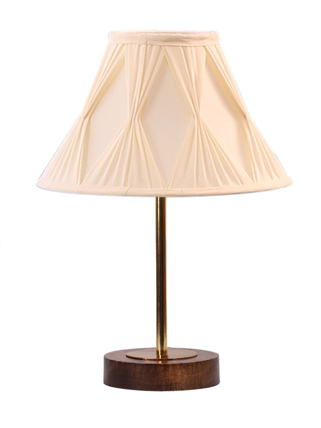 Ambika Home Luxury Premium Devansh Off-white cotton Vintage Curtain Pleated lamp with Brown wood Base & Golden finish Metal (12x17.75) Lamp with off-white Shade for Living Room, Bedroom & Hallway - Image 4