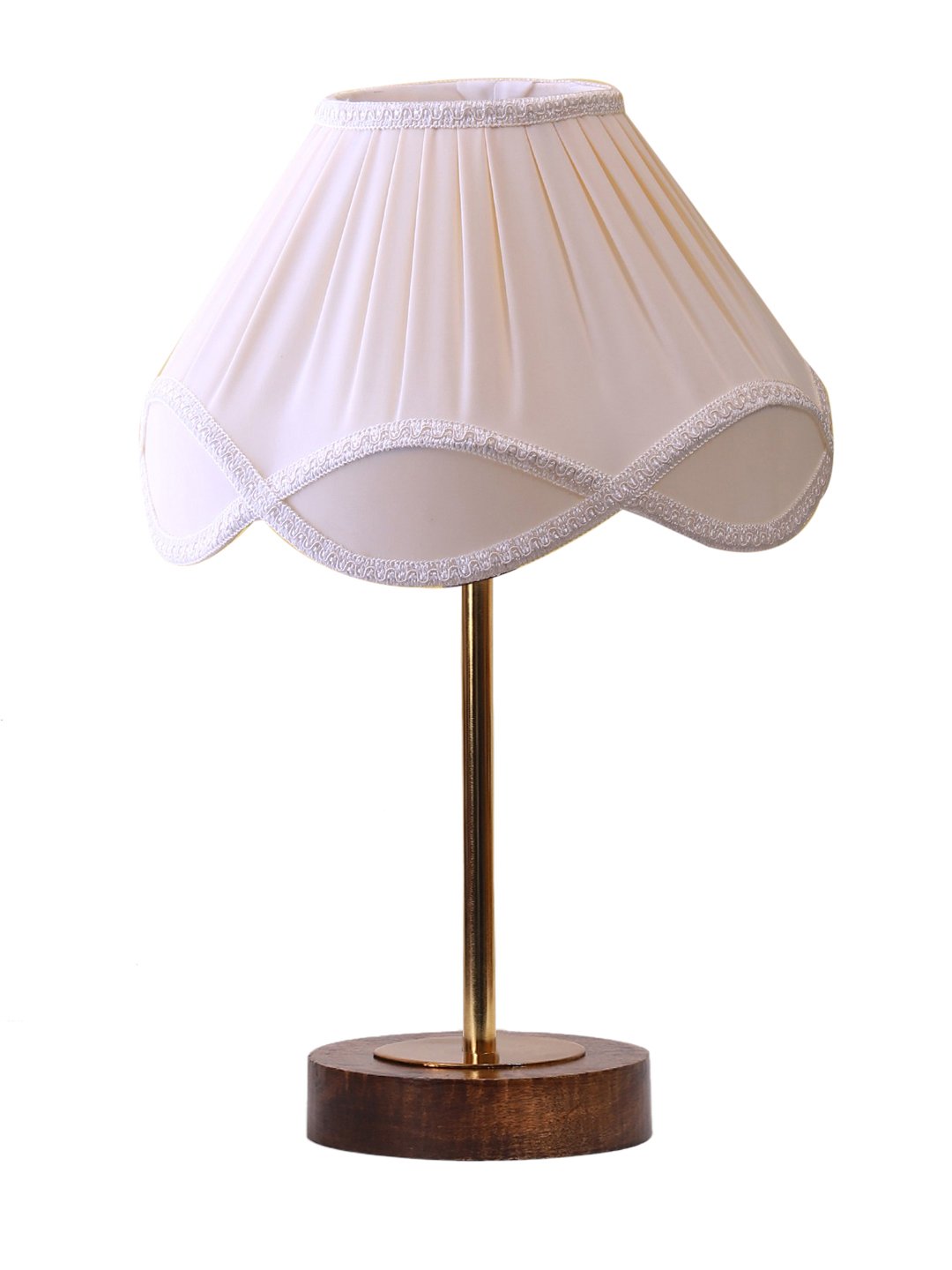 Ambika Home Luxury Premium Devansh Off-white cotton Vintage lamp with Brown wood Base & Golden finish Metal (12x19.25) Lamp with off-white Shade for Living Room, Bedroom & Hallway - Image 4