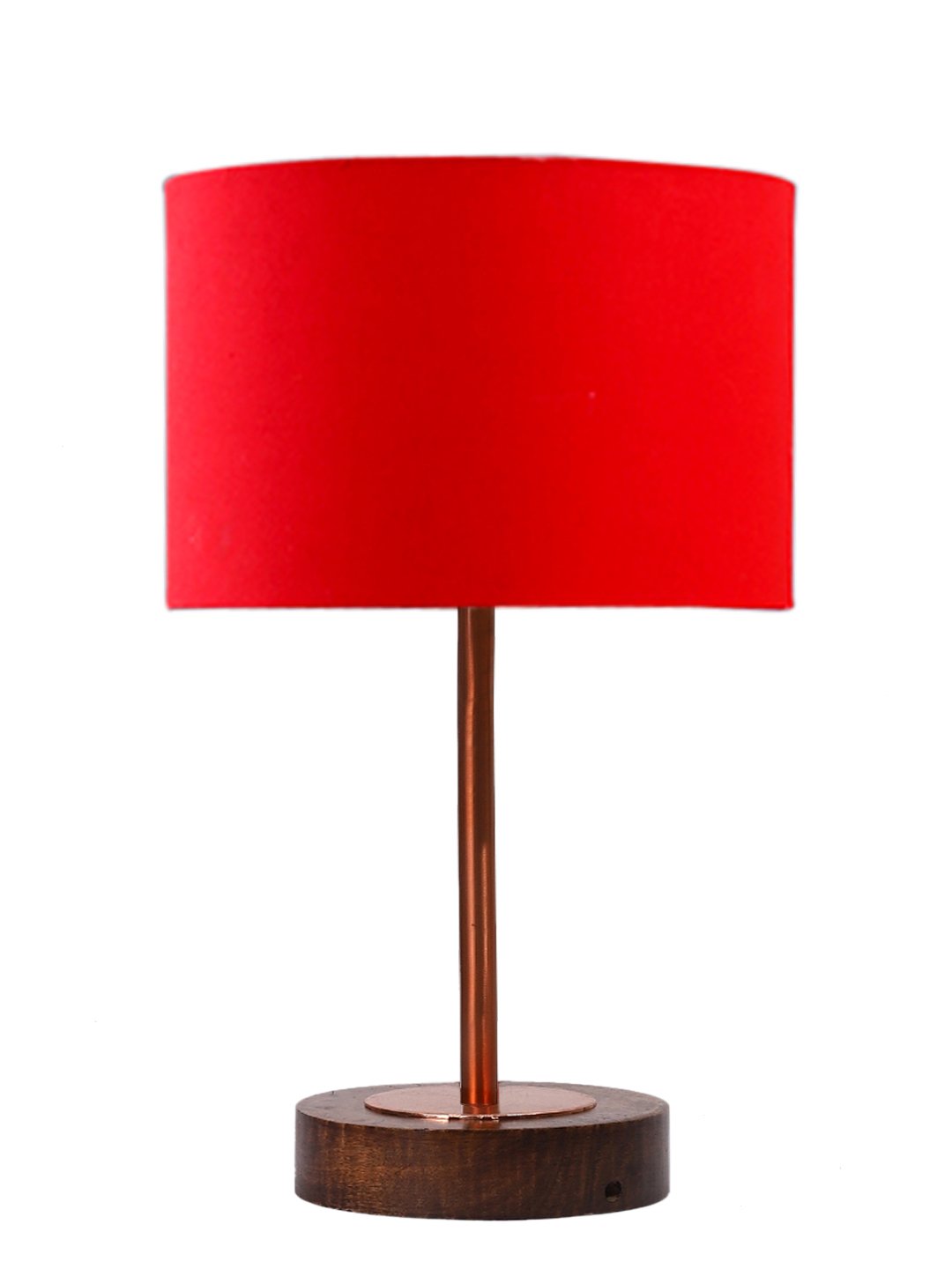 Ambika Home Luxury Premium Devansh Red cotton table lamp with Brown wood Base & Copper finish Metal (7X17 inches)-4 Lamp with Red Shade for Living Room, Bedroom & Hallway - Image 4