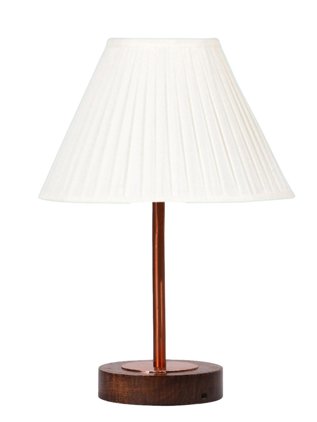 Ambika Home Luxury Premium Devansh Off-white cotton Vintage Straight Pleated lamp with Brown wood Base & Copper finish Metal (12x19) Lamp with off-white Shade for Living Room, Bedroom & Hallway - Image 4