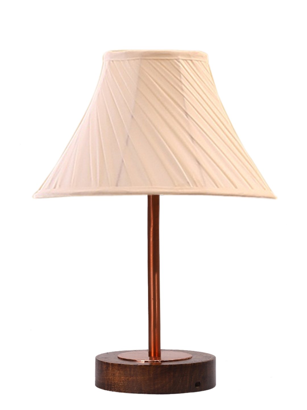Ambika Home Luxury Premium Devansh Off-white cotton Vintage Cross Pleated lamp with Brown wood Base & Copper finish Metal (12x17.75) Lamp with off-white Shade for Living Room, Bedroom & Hallway - Image 4