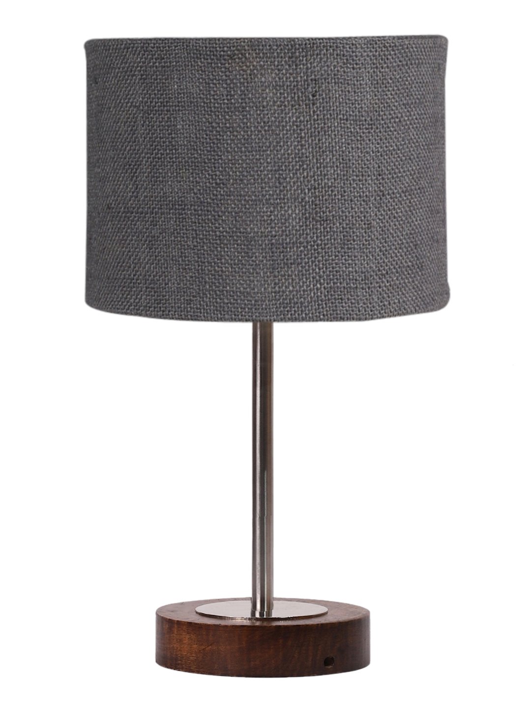 Ambika Home Luxury Premium Devansh Grey Jute table lamp with Brown wood Base & Steel Pipe (7X17 inches)-17 Lamp with Grey Shade for Living Room, Bedroom & Hallway - Image 4