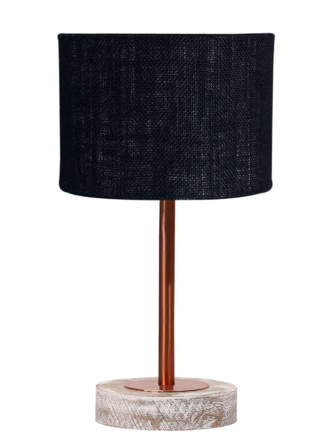 Ambika Home Luxury Premium Devansh Black Jute table lamp with White Brushed Wood Base & Copper finish Metal (7X17 inches)-17 Lamp with Black Shade for Living Room, Bedroom & Hallway - Image 4