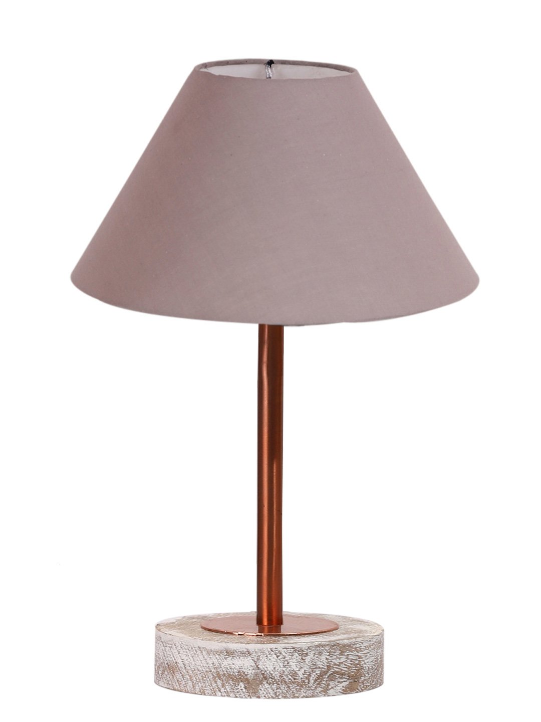 Ambika Home Luxury Premium Devansh Grey cotton table lamp with White Brushed Wood Base & Copper finish Metal (10X16.25 inches)-32 Lamp with Grey Shade for Living Room, Bedroom & Hallway - Image 4