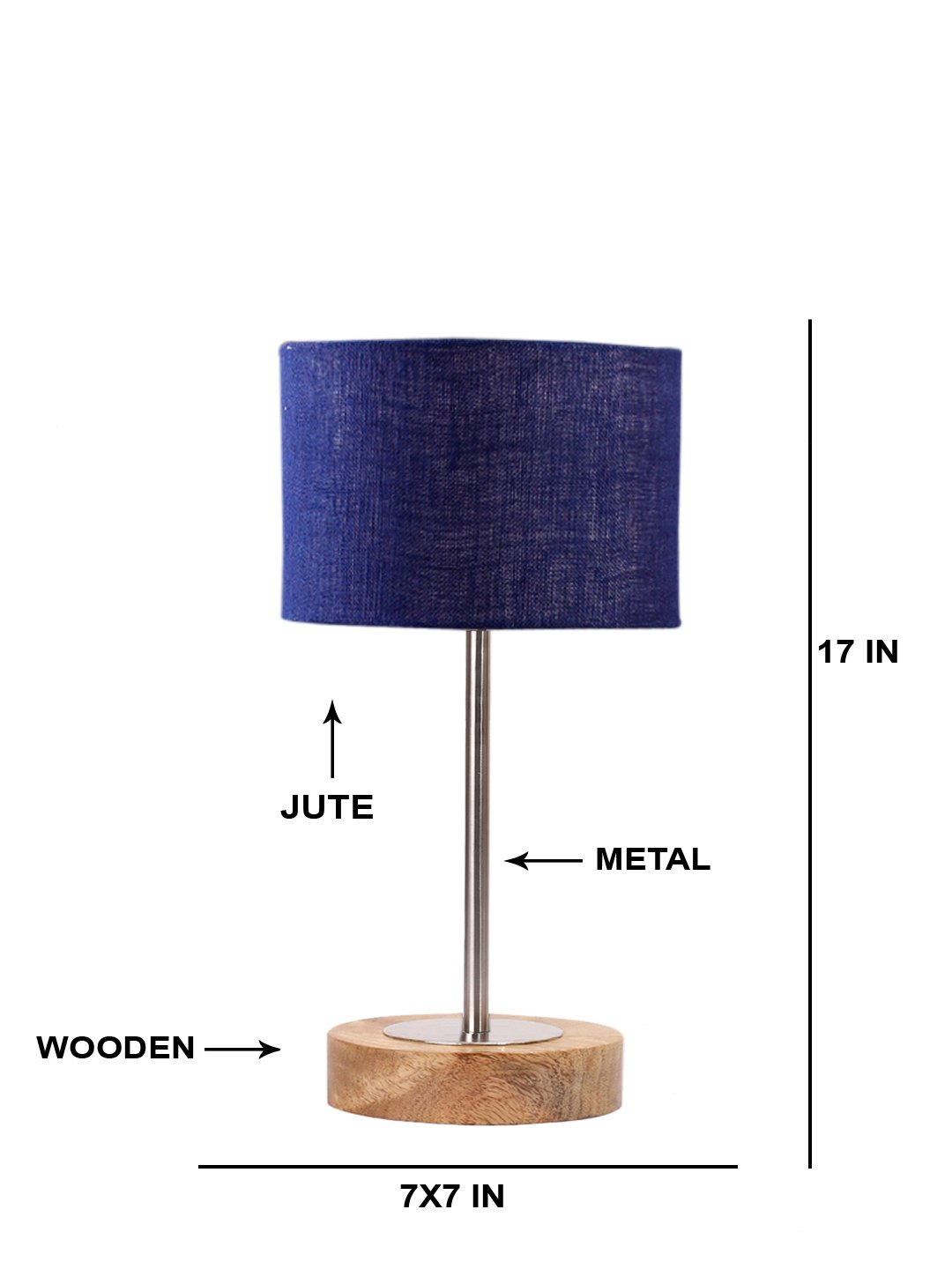 Ambika Home Luxury Premium Devansh Blue Jute table lamp with Natural Wood Base & Steel Pipe (7X17 inches)-13 Lamp with Blue Shade for Living Room, Bedroom & Hallway - Image 5