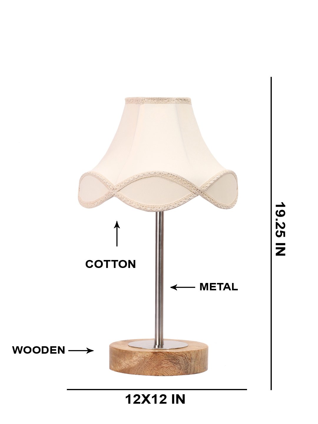 Ambika Home Luxury Premium Devansh Off-white cotton Vintage lamp with Natural Wood Base & Steel Pipe (12x19.25) Lamp with off-white Shade for Living Room, Bedroom & Hallway - Image 5