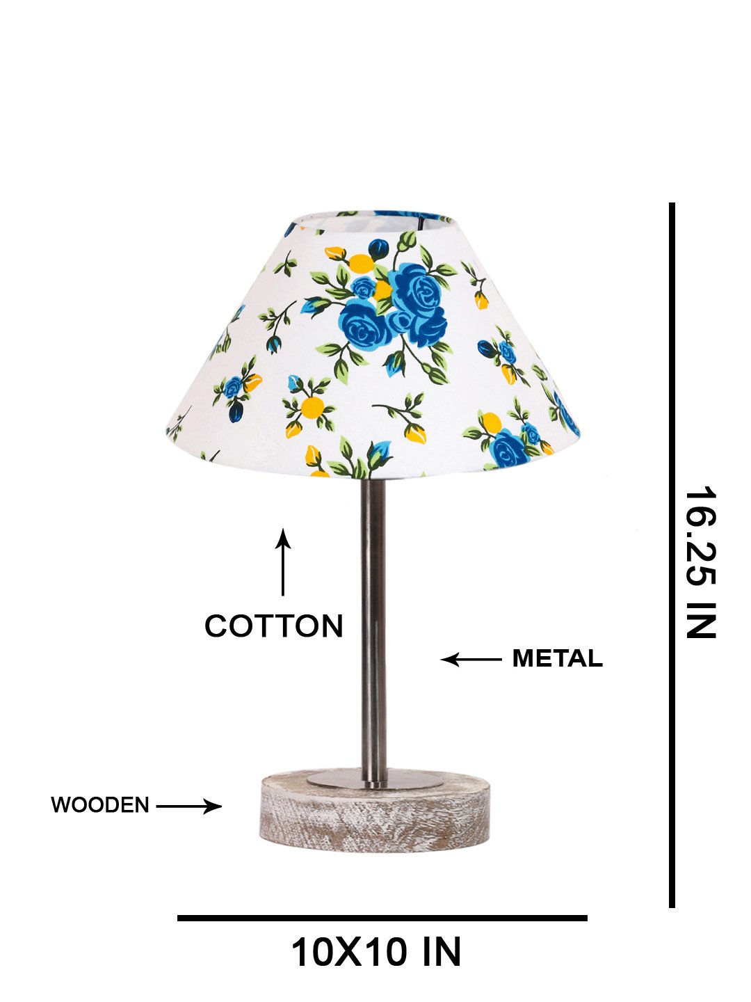 Ambika Home Luxury Premium Devansh Multicolor cotton table lamp with White Brushed Wood Base & Golden finish Metal (10X16.25 inches)-38 Lamp with Multi Shade for Living Room, Bedroom & Hallway - Image 5