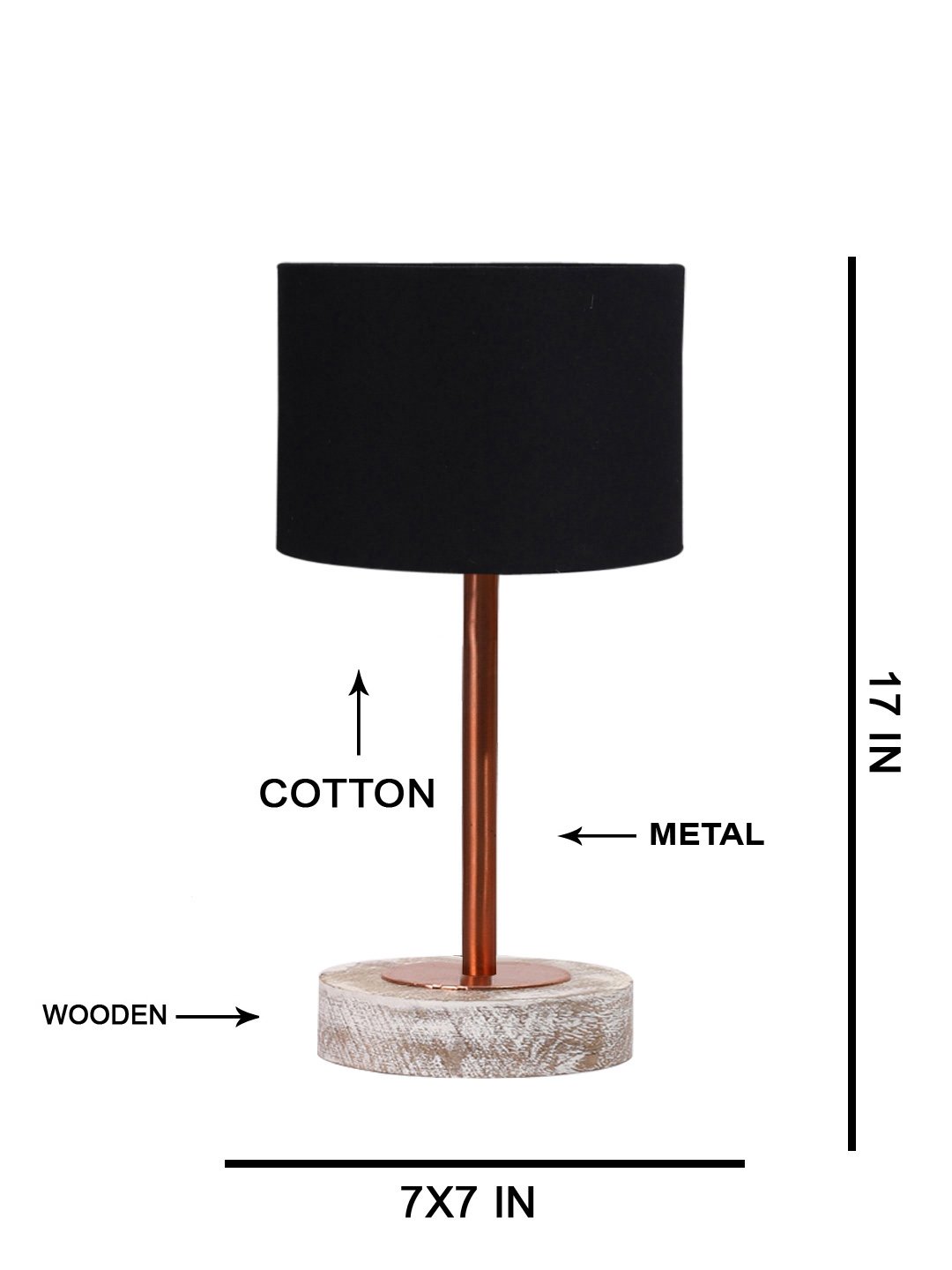 Ambika Home Luxury Premium Devansh Black Jute table lamp with Natural Wood Base & Steel Pipe (7X17 inches)-17 Lamp with Black Shade for Living Room, Bedroom & Hallway - Image 5