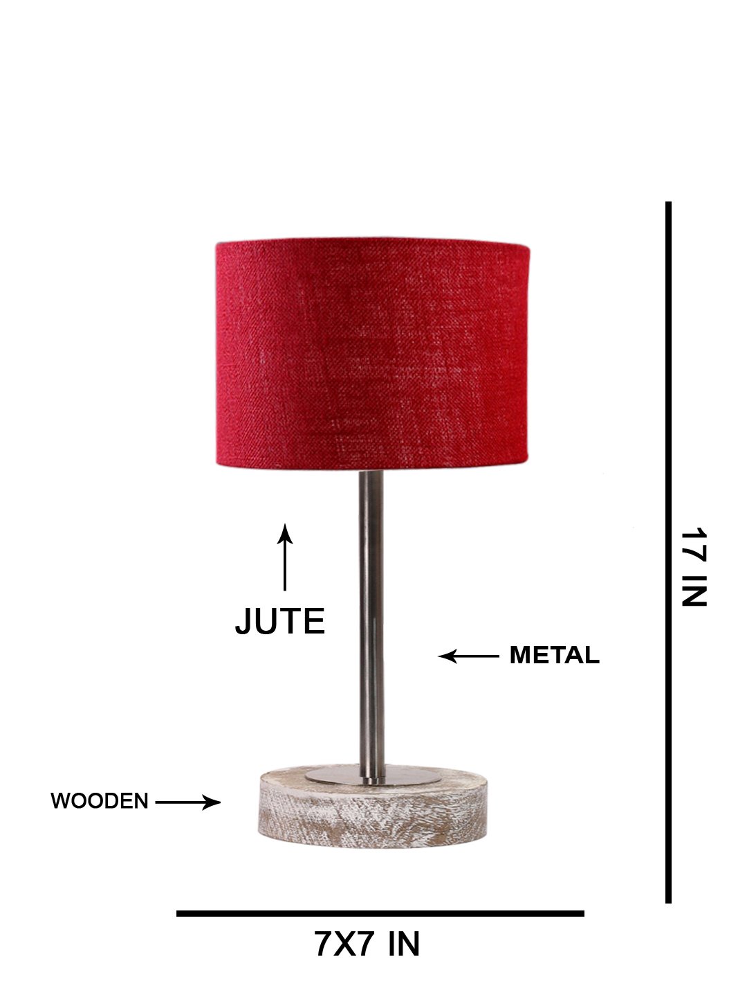 Ambika Home Luxury Premium Devansh Maroon Jute table lamp with g White Brushed Wood Base & Golden finish Metal -(7X17 inches)-12 Lamp with Maroon Shade for Living Room, Bedroom & Hallway - Image 5