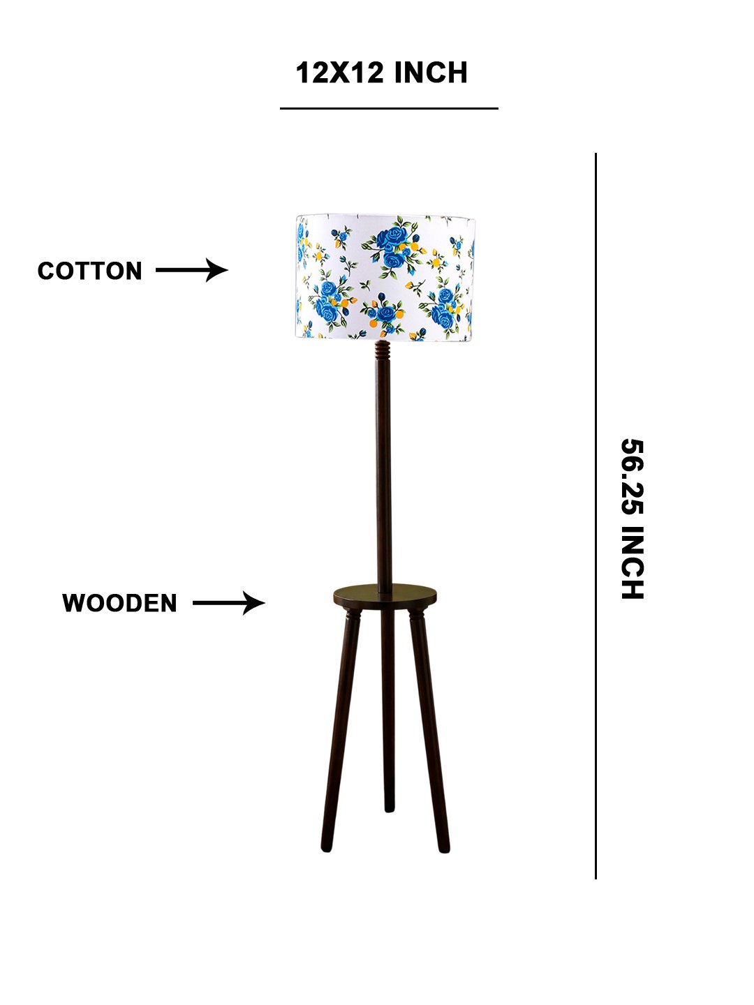 Premium Multi Cotton Shade Floor Lamp with Wooden Shelf Stand for Living Room, Bedroom & Reading Corner | Modern Decorative Standing Lamp | Solid Wood Base | Elegant Home Lighting - Image 5