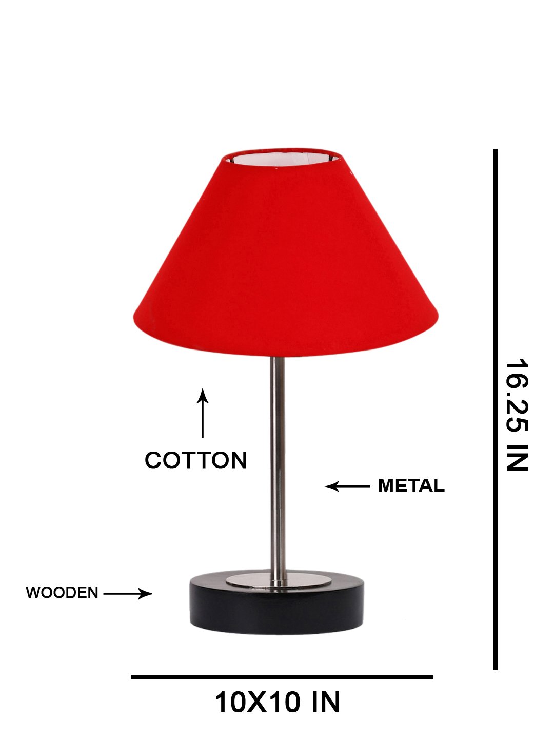 Ambika Home Luxury Premium Devansh Red cotton table lamp with Black wood base & Steel Pipe (10X16.25 inches)-29 Lamp with Red Shade for Living Room, Bedroom & Hallway - Image 5