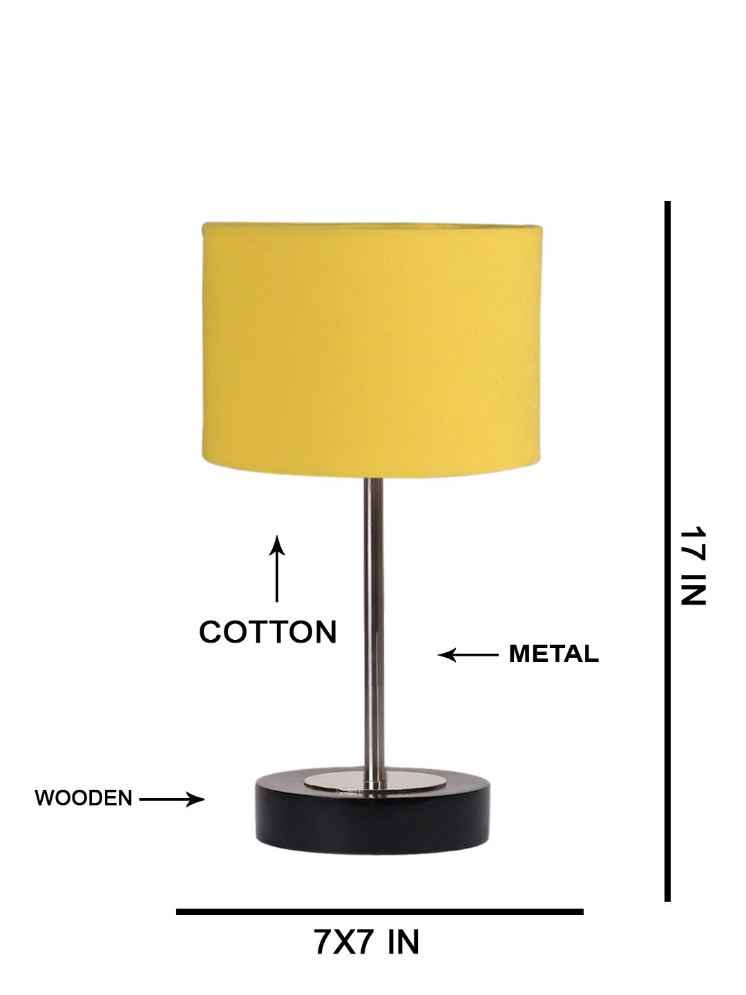 Ambika Home Luxury Premium Devansh Yellow cotton table lamp with Black wood base & Steel Pipe (7X17 inches)-6 Lamp with Yellow Shade for Living Room, Bedroom & Hallway - Image 5