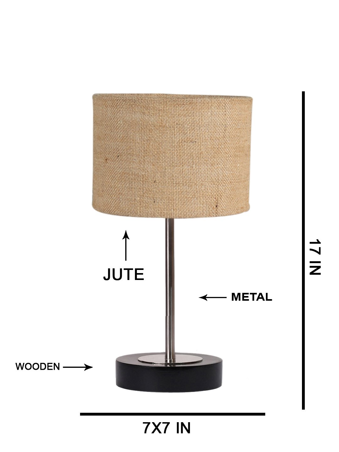 Ambika Home Luxury Premium Devansh Beige Jute table lamp with Black wood base & Steel Pipe (7X17 inches)-9 Lamp with Beige Shade for Living Room, Bedroom & Hallway - Image 5